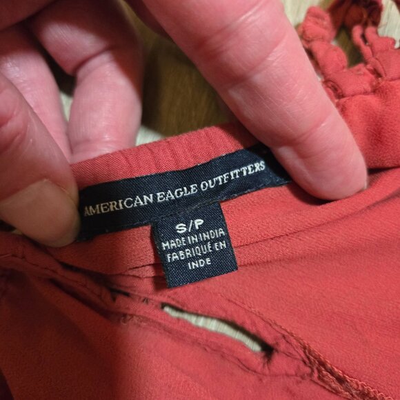 American Eagle Salmon Blue Embroidered Sleeveless Tunic Top Dress Women's Small - Picture 4 of 11